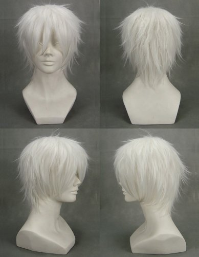 COSPLAZA Cosplay Wig Nabari no Ou Aizawa Koichi Short White Anime Full Hair + Free Net
