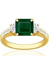 14K Yellow Gold Emerald Cut Emerald Ring With Sidestones