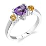Sterling Silver 1.25 cts Trillion Amethyst & Round Citrines Ring Size 7
