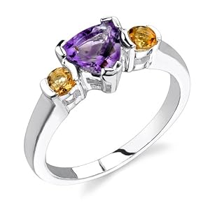 Buy Sterling Silver 1.25 cts Trillion Amethyst and Round Citrines Ring Size 7 by Peora