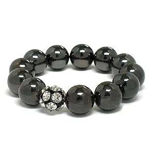 Black Faux Pearl and Crystal Ball Accent Stretch Bangle 