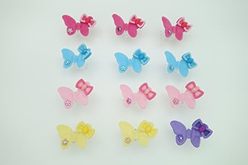 Lovely Plush Butterfly hair clips with acrylic stone (12 pcs assorted color)