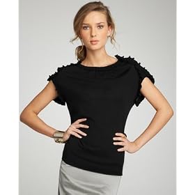 Buy Ann Taylor Ladies Black Petite Wool Short Sleeve Ruffle Pullover by Ann Taylor