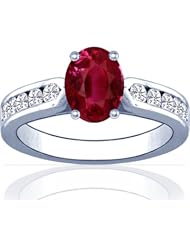18K White Gold Oval Cut Ruby Ring With Sidestones