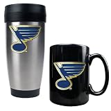 St. Louis Blues Stainless Steel Travel Tumbler & Black Ceramic Mug Set - Primary Logo NHL Hockey