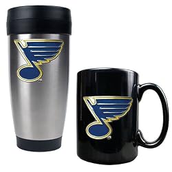 St. Louis Blues NHL Stainless Steel Travel Tumbler & Black Ceramic Mug Set - Primary Logo by Great American Products