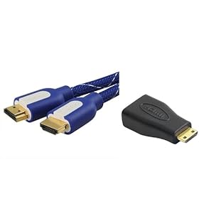 eForCity HDMI to Mini HDMI Adapter , F / M + INSTEN High Speed HDMI Cable with Ethernet M/M , 6FT Mesh Blue