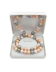 925 Sterling Silver Freshwater Pearl Multicolor Necklace, Bracelet and Earrings Set