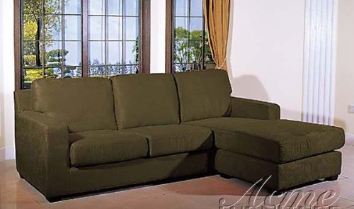 Sectional Sofa & Chaise with Wooden Legs Sage Microfiber