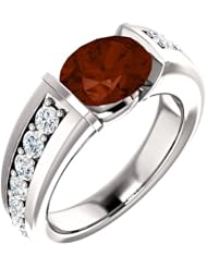 10K White Gold 9.00x7.00mm Oval Cut Mozambique Garnet and Diamond Ring -- LIFETIME WARRANTY