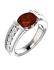 14K White Gold 9.00x7.00mm Oval Cut Mozambique Garnet and Diamond Ring -- LIFETIME WARRANTY