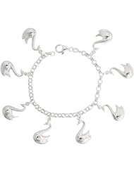 Sterling Silver Swan Charm Bracelet, 1" (25mm) wide