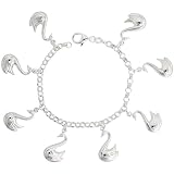 Sterling Silver Swan Pendant Bracelet, 1 (25mm) wide
