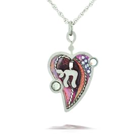 Purple Judaic Chai (Life) & Heart Necklace #0402PU