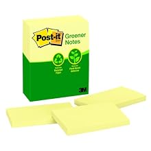 Post-it® Notes, Original Pad, 3 Inches x 5 Inches, Recycled, Canary Yellow, 12 Pads per Pack