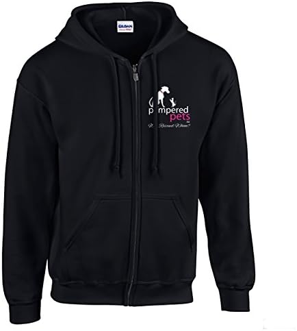 Pampered Pets Adult 8-Ounce Heavy Blend Full Zippered Hoodie Sweatshirt with Logo and "Who Rescued Whom?" Slogan, Black, Medium