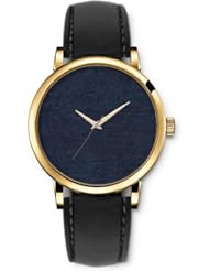 SPRAWL Aanalog Fashion Series Gold Ladies Watches of Genuine Black Leather Strap,Unique Wrist Watch for Women Girls Designed with Scratchy texture dark blue