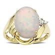 10k Yellow Gold Created Opal Ring w/ Diamond Accent, Size 7