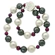 Shell Pearl Majorica Necklace Black Silver Copper Tone 10.0-10.5mm 18" Single Strand