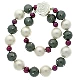 Shell Pearl Majorica Necklace Black Silver Copper Tone 10.0-10.5mm 18" Single Strand