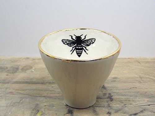 One White & Gold Honey Bee Porcelain 5 oz. Tea Cup, Saki Cup, Tea Bowl-Candle Holder, Wedding Favor, Wedding Gift