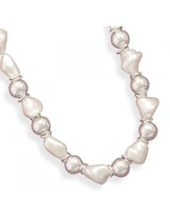 MMA Silver - 16 inch White Shell and Silver Bead Necklace