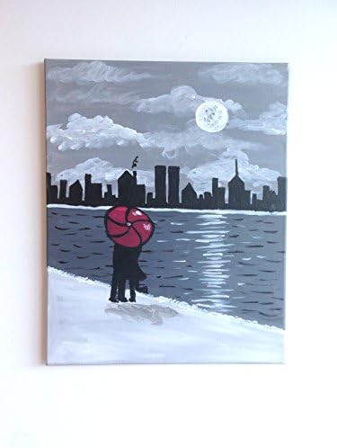 Couple Under a Red Umbrella on the Beach Painting