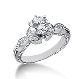 0.50 Ct Diamond Engagement Ring Round Cut 14k White Gold Antique Fancy H SI3