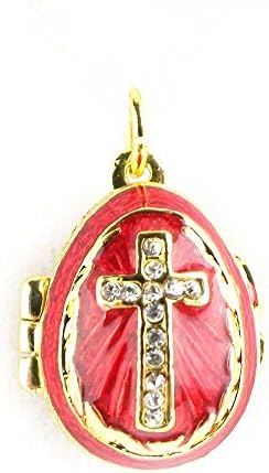 Cross Royal Red Gold Faberge Style Egg Pendant