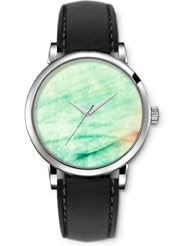 SPRAWL Aanalog Fashion Series Silver Ladies Watches of Genuine Black Leather Strap,Unique Wrist Watch for Women Girls Designed with Blue Lines disordered