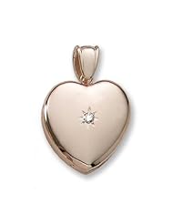 18k Premium Weight Yellow Gold Heart Picture w/ 7pt. Diamond Locket 1 inch x 1 inch in 18K