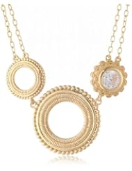 Bronze, 18k Yellow Gold and Fine Silver Plated Simulated Diamond Matte Finish 3-Station with Double Chain Necklace, 18"+3" Extender