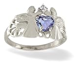 14K White Gold Genuine Heart Tanzanite and Diamond Angels Ring