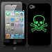 APPLE IPOD TOUCH 4TH GENERATION SKULL & CROSSBONES LASERED GLOW-IN-THE-DARK SOFT SILICONE SKIN / COVER / CASE / SHELL / GEL - BLACK/WHITE, WITH SCREEN PROTECTOR PART OF THE QUBITS ACCESSORIES RANGE