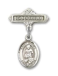 Sterling Silver Baby Badge with St. Daniel Charm and Godchild Badge Pin