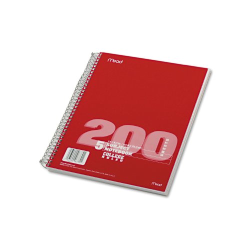 Mead® Spiral® 5 Subject Notebook - College Ruled, 8.5 x 11, Asst. Colors, 200 Sheets per Pad (06780)