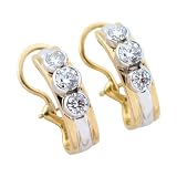 14K Two Tone 1 1/5 ct. Machine Set Diamond Huggie Earrings (G-H Color, SI1 Clarity)