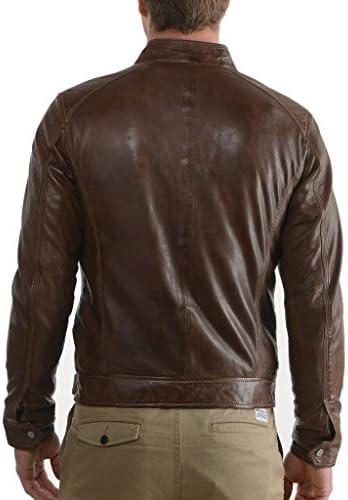 Awwalleather Men's Moto Leather Jacket Mj 23 Medium Brown
