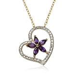 18k Yellow Gold Plated Sterling Silver Amethyst and Diamond Accent Heart with Flower Pendant, 18