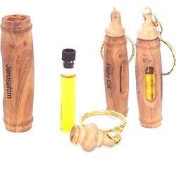 Anointing oil bottle ampoule inside Olive wood Keys ring (8cm - 3.3 inches).