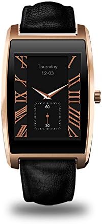 YEMON Smart Watch Curved Face smart watches for men with Genuine Leather Bands for ios android Smartphones Gold/Silver (Rose Gold)