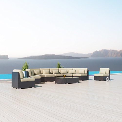 NEW Uduka Magritte 9pcs Outdoor Round Sectional Patio Furniture Espresso Brown Wicker Sofa Set Light Beige All Weather Couch
