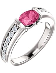10K White Gold 7.00x5.00mm Oval Cut Pink Tourmaline and Diamond Ring -- LIFETIME WARRANTY