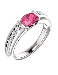 18K White Gold 7.00x5.00mm Oval Cut Pink Tourmaline and Diamond Ring -- LIFETIME WARRANTY