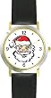 Santa Claus Face Christmas Theme - WATCHBUDDY&reg; DELUXE TWO-TONE THEME WATCH - Arabic Numbers - Black Leather Strap-Size-Large ( Men's Size or Jumbo Women's Size )