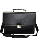 Kenneth Cole "The Flap-py Gilmore" Double Gusset Leather Flapover Briefcase/Portafolio Black