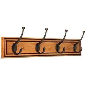 Liberty Hardware 129846 27-Inch Galena Rail with 4 Pilltop Hooks, Honey Maple and Statuary Bronze