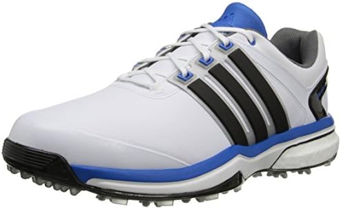 adidas Men's adipower Boost Golf Shoe-Running White/Core Black/Bahia Blue-Size 14-Wide