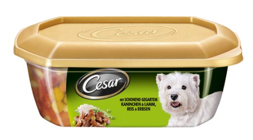 Cesar Multi-Menü Schale mit schonend gegartem Kaninchen und Lamm, Reis und Erbsen 8x280g
