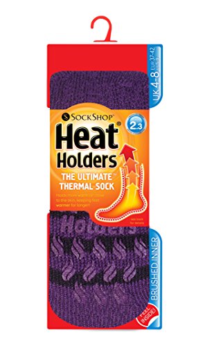 Women's 2.34 Tog Thermal Heat Holder Slipper Socks, 5-9 Us, Purple/grey Stripe